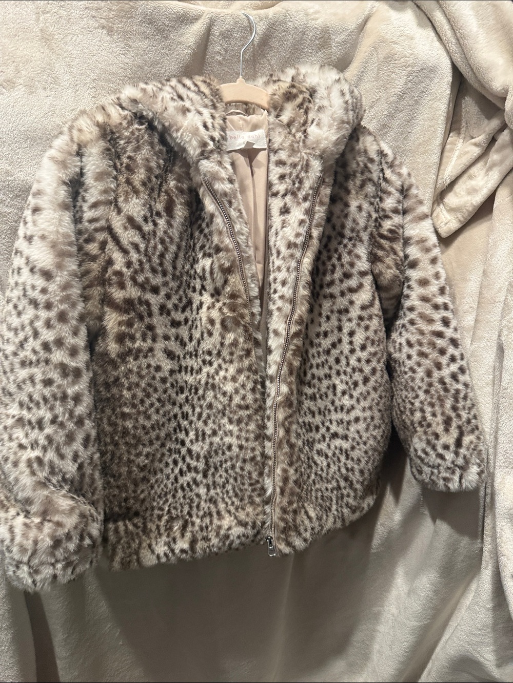 Bella Dahl Kids Faux Fur Leopard Hooded Puffer Jacket - Beige Brown
